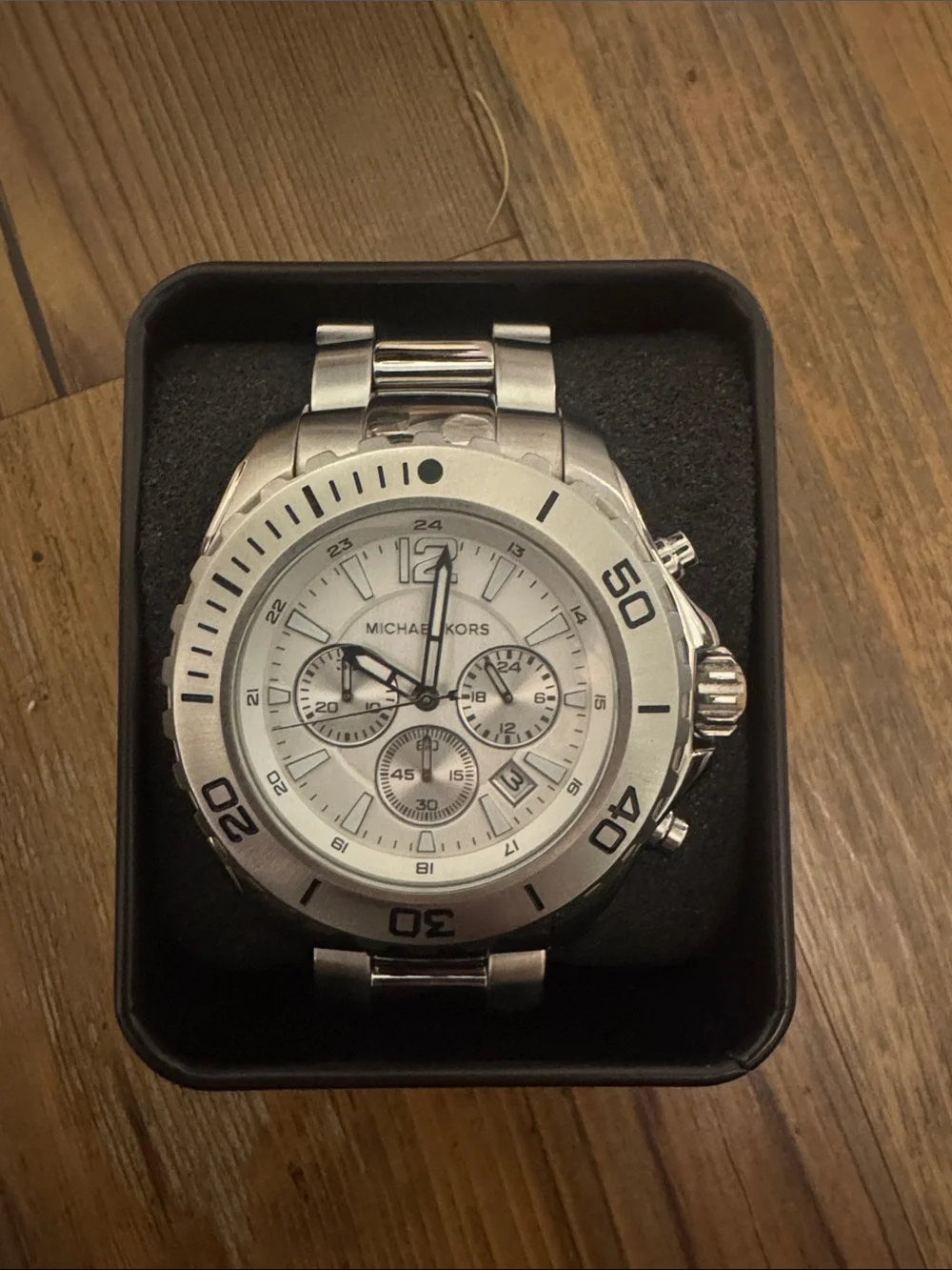 Michael Kors Silver and Black Men's Chronograph Bracelet Watch